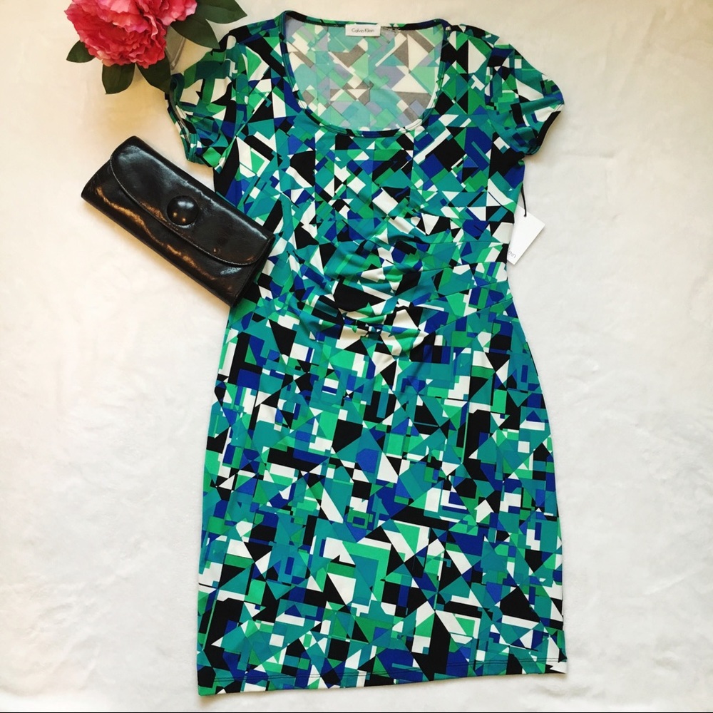 Calvin Klein Scoop Neck Geometric Print Dress - Picture 2 of 5